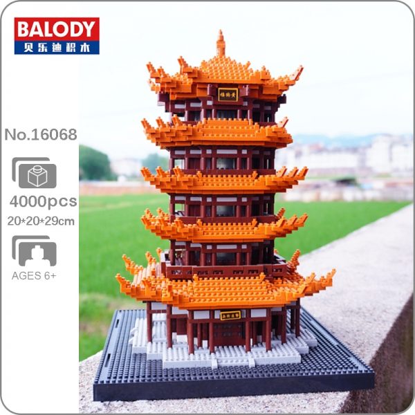 Balody 16068 World Architecture Yellow Crane Tower Pagoda Model DIY Mini Diamond Blocks Bricks Building Toy - LOZ™ MINI BLOCKS
