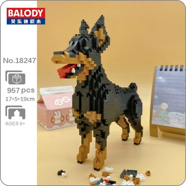 Baoldy 18247 Cartoon Black Dobermann Dog Animal Pet 3D Model DIY Mini Diamond Blocks Bricks Building - LOZ™ MINI BLOCKS