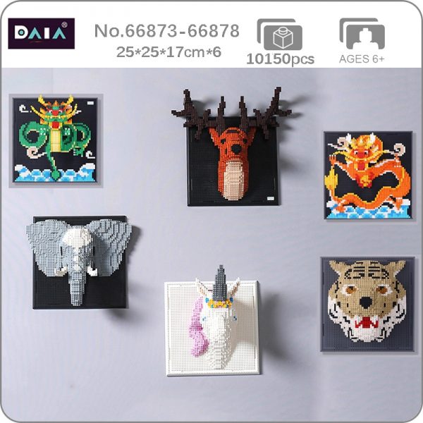 DAIA Loong Dragon Elephant Horse Tiger Deer Elk Monster Animal Head Wall Painting Mini Diamond Blocks - LOZ™ MINI BLOCKS
