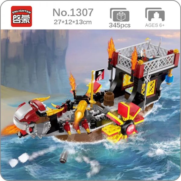 Enlighten 1307 Ancient Pirate Ship Sailing Boat Waterwheel War Battle Scene Mini Blocks Bricks Building Toy - LOZ™ MINI BLOCKS