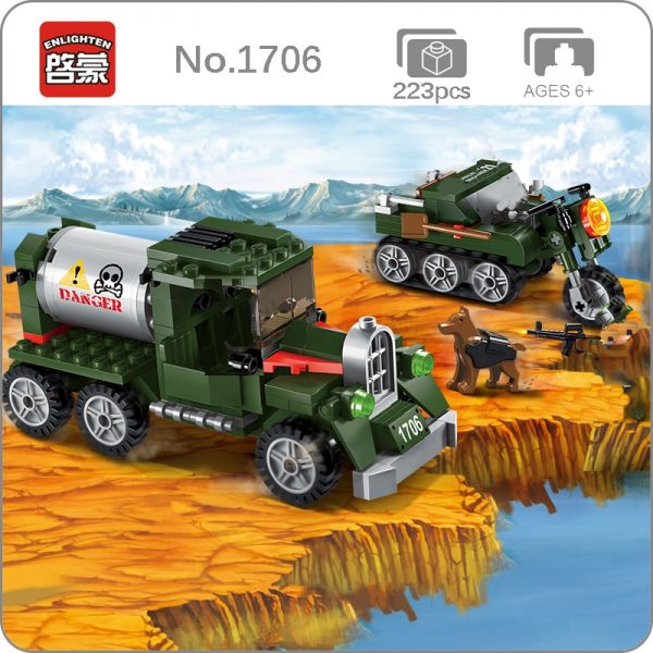 Enlighten 1706 Military Army Battlefield Truck Car Motorcycle Cross Action Mini Blocks Bricks Building Toy for - LOZ™ MINI BLOCKS