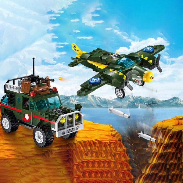 Enlighten 1707 Battlefield Jeep Truck Shark Plane Cross Battle Army Action Mini Blocks Bricks Building Toy 1 - LOZ™ MINI BLOCKS