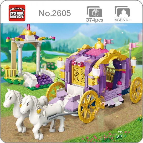 Enlighten 2605 Pink Loyal Carriage Pavilion Kingdom Princess Prince Horse 3D Mini Blocks Bricks Building Toy - LOZ™ MINI BLOCKS