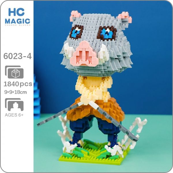 Gejia 6023 4 Anime Demon Slayer Hashibira Inosuke Pig Animal Monster Mini Diamond Blocks Bricks Building - LOZ™ MINI BLOCKS
