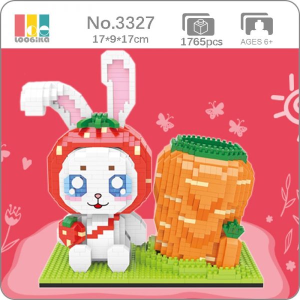 HC 3327 Cute White Rabbit Strawberry Carrot Animal Pen Holder Model Mini Diamond Blocks Bricks Building - LOZ™ MINI BLOCKS