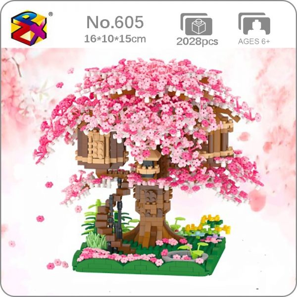 LJ 605 Architecture Sakura Tree House Garden Pink Flower Plant Field Mini Diamond Blocks Bricks Building - LOZ™ MINI BLOCKS