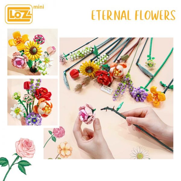 LOZ mini small particle bouquet building blocks rose sunflower lily chrysanthemum flower flower shop decoration gift 2 - LOZ™ MINI BLOCKS