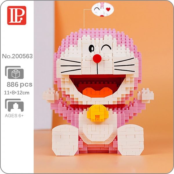 LP 200563 Anime Pink Doraemon Cat Sit Animal Robot Pet 3D Model DIY Mini Diamond Blocks - LOZ™ MINI BLOCKS