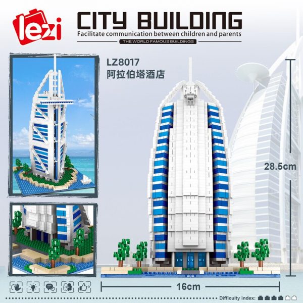 Lezi 8017 World Architecture Burj Al Arab Hotel 3D Model DIY Mini Diamond Blocks Bricks Building 1 - LOZ™ MINI BLOCKS