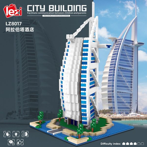 Lezi 8017 World Architecture Burj Al Arab Hotel 3D Model DIY Mini Diamond Blocks Bricks Building 3 - LOZ™ MINI BLOCKS