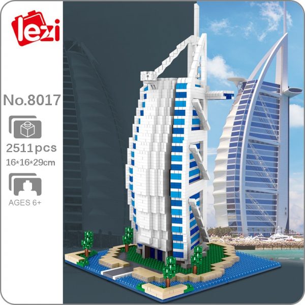 Lezi 8017 World Architecture Burj Al Arab Hotel 3D Model DIY Mini Diamond Blocks Bricks Building - LOZ™ MINI BLOCKS