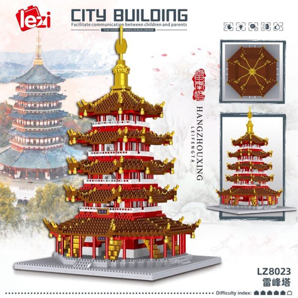 Lezi 8023 World Architecture Leifeng Pagoda Tower 3D Model DIY Mini Diamond Blocks Bricks Building Toy 1 - LOZ™ MINI BLOCKS
