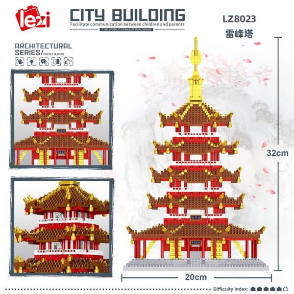 Lezi 8023 World Architecture Leifeng Pagoda Tower 3D Model DIY Mini Diamond Blocks Bricks Building Toy 2 - LOZ™ MINI BLOCKS