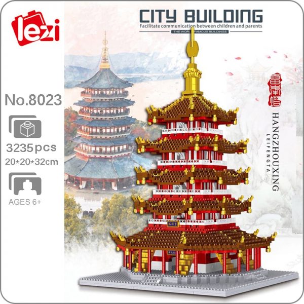 Lezi 8023 World Architecture Leifeng Pagoda Tower 3D Model DIY Mini Diamond Blocks Bricks Building Toy - LOZ™ MINI BLOCKS