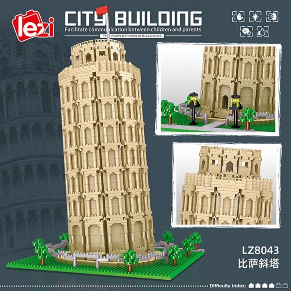 Lezi 8043 World Architecture Leaning Tower of Pisa 3D Model DIY Mini Diamond Blocks Bricks Building 1 - LOZ™ MINI BLOCKS
