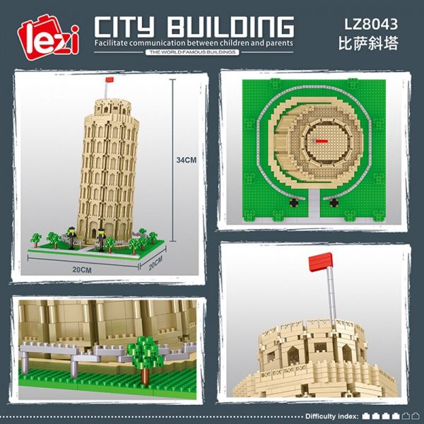 Lezi 8043 World Architecture Leaning Tower of Pisa 3D Model DIY Mini Diamond Blocks Bricks Building 2 - LOZ™ MINI BLOCKS
