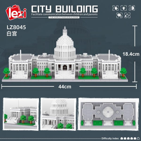 Lezi 8045 World Architecture USA The White House 3D Model DIY Mini Diamond Blocks Bricks Building 1 - LOZ™ MINI BLOCKS