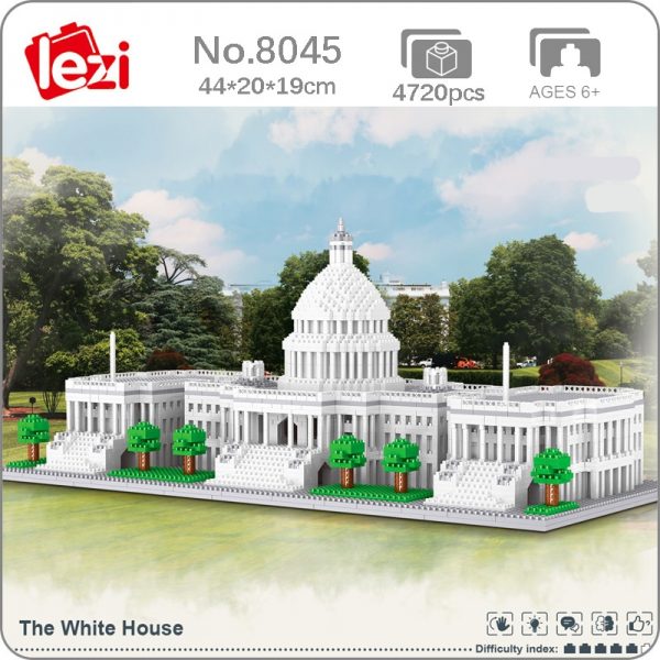 Lezi 8045 World Architecture USA The White House 3D Model DIY Mini Diamond Blocks Bricks Building - LOZ™ MINI BLOCKS