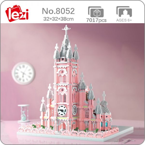 Lezi 8052 World Architecture Pink Dream Sacred Heart Church Castle Mini Diamond Blocks Bricks Building Toy - LOZ™ MINI BLOCKS