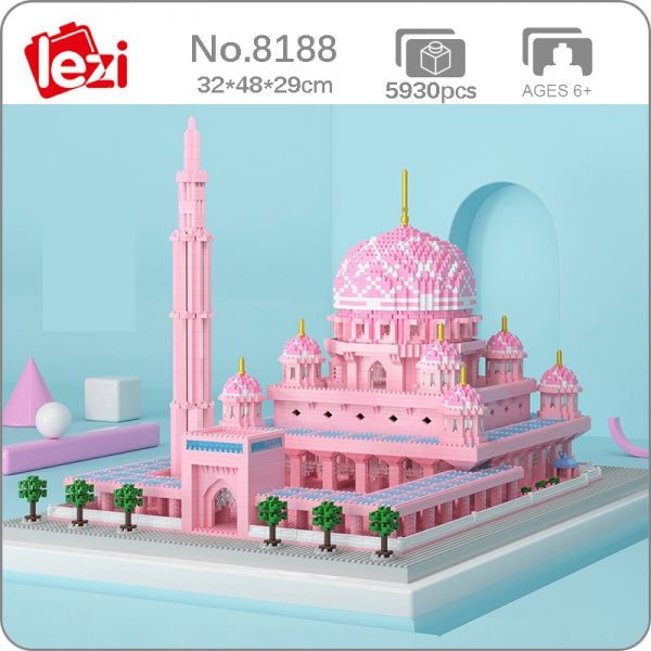 Lezi 8188 World Architecture Masjid Putra Pink Mosque Church Palace Mini Diamond Blocks Bricks Building Toy - LOZ™ MINI BLOCKS