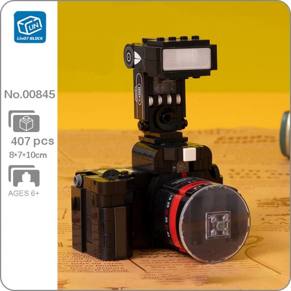Lin 00845 Black Retro Flash Light SLR Camera Machine 3D Model DIY Small Mini Blocks Bricks - LOZ™ MINI BLOCKS