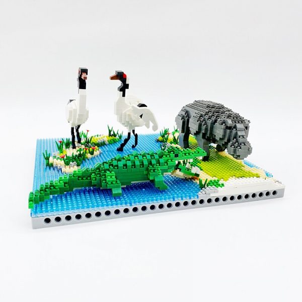 PZX 6623 Animal World Hippo Alligator Crane Bird Flower River Model Mini Diamond Blocks Bricks Building 1 - LOZ™ MINI BLOCKS
