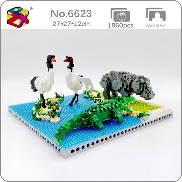PZX 6623 Animal World Hippo Alligator Crane Bird Flower River Model Mini Diamond Blocks Bricks Building - LOZ™ MINI BLOCKS