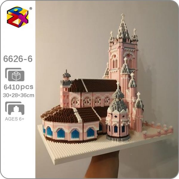 PZX 6626 6 World Architecture Pink Sacred Heart Church 3D Model DIY Mini Diamond Blocks Bricks - LOZ™ MINI BLOCKS