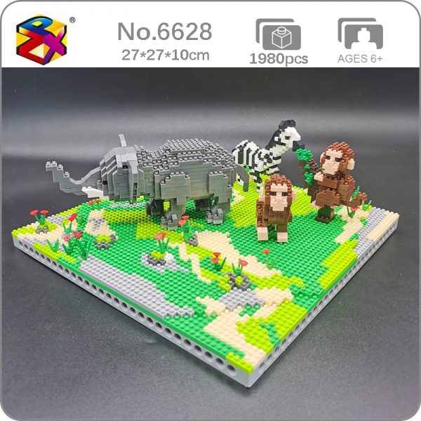 PZX 6628 Animal World Elephant Zebra Monkey Horse Flower Model DIY Mini Diamond Blocks Bricks Building - LOZ™ MINI BLOCKS
