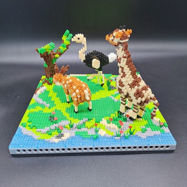PZX 6629 Animal World Giraffe Deer Ostrich Bird Flower River Model Mini Diamond Blocks Bricks Building 1 - LOZ™ MINI BLOCKS