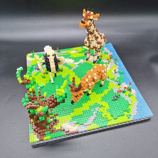 PZX 6629 Animal World Giraffe Deer Ostrich Bird Flower River Model Mini Diamond Blocks Bricks Building 3 - LOZ™ MINI BLOCKS