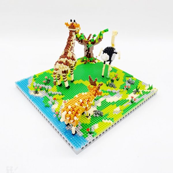 PZX 6629 Animal World Giraffe Deer Ostrich Bird Flower River Model Mini Diamond Blocks Bricks Building 4 - LOZ™ MINI BLOCKS