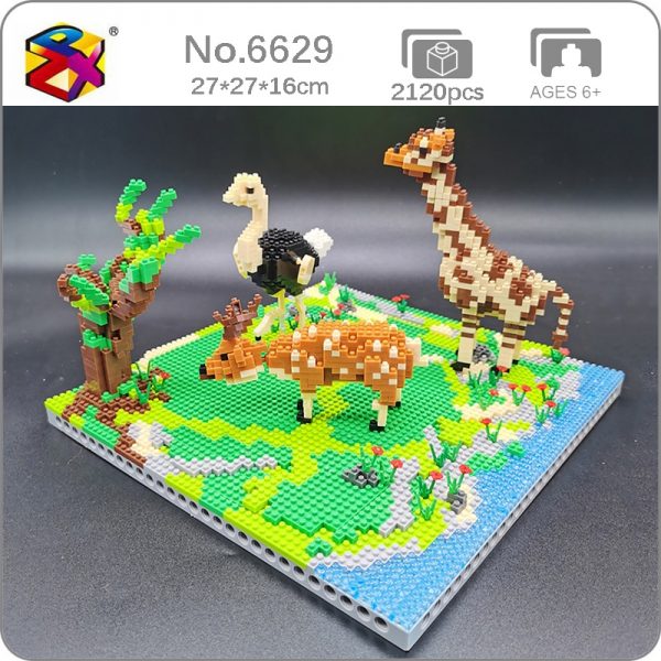 PZX 6629 Animal World Giraffe Deer Ostrich Bird Flower River Model Mini Diamond Blocks Bricks Building - LOZ™ MINI BLOCKS