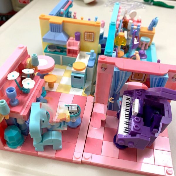 Sluban B0757 Pink Dream House Kitchen Bedroom Piano Toilet Dress SittingRoom Mini Blocks Bricks Building Toy 5 - LOZ™ MINI BLOCKS