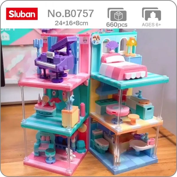 Sluban B0757 Pink Dream House Kitchen Bedroom Piano Toilet Dress SittingRoom Mini Blocks Bricks Building Toy - LOZ™ MINI BLOCKS
