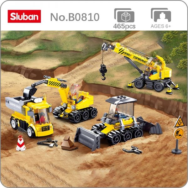 Sluban B0810 Construction Vehicle Truck Crane Bulldozer City Traffic 4PCS 3D Mini Blocks Bricks Building Toy - LOZ™ MINI BLOCKS