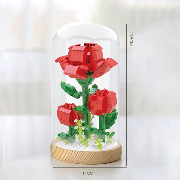 WS 2699 Rote Rose valentinstag Blume Bouquet Led Licht Display Box Abdeckung Holz Basis Mini Diamant 1 - LOZ™ MINI BLOCKS