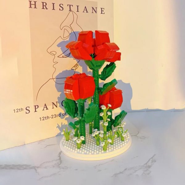 WS 2699 Rote Rose valentinstag Blume Bouquet Led Licht Display Box Abdeckung Holz Basis Mini Diamant 3 - LOZ™ MINI BLOCKS