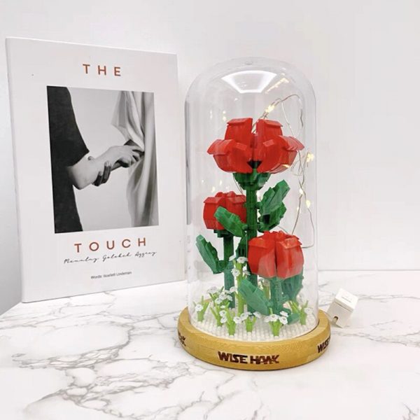 WS 2699 Rote Rose valentinstag Blume Bouquet Led Licht Display Box Abdeckung Holz Basis Mini Diamant 4 - LOZ™ MINI BLOCKS