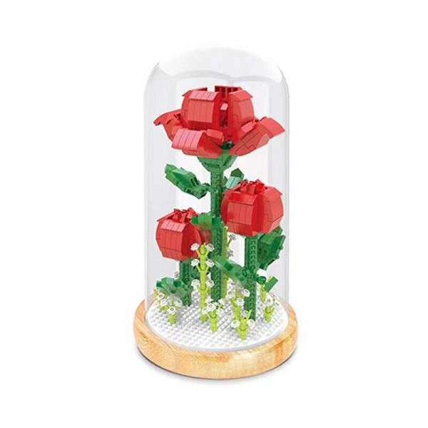 WS 2699 Rote Rose valentinstag Blume Bouquet Led Licht Display Box Abdeckung Holz Basis Mini Diamant 5 - LOZ™ MINI BLOCKS