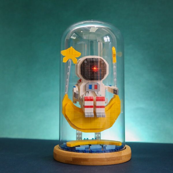 WS Space Astronaut Spaceman Moon Star Water Led Light Display Cover Wood Base DIY Mini Diamond 1 - LOZ™ MINI BLOCKS